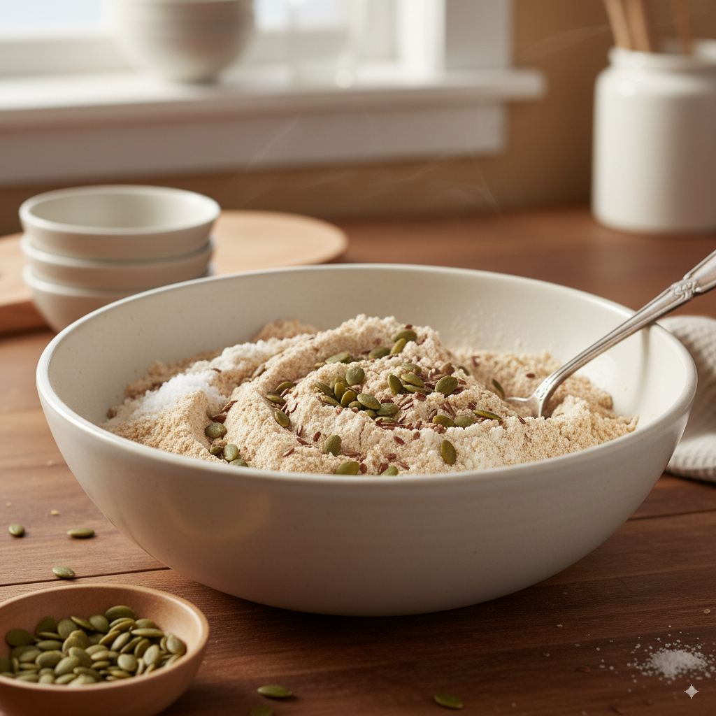 Ingredientes secos siendo mezclados en un bol