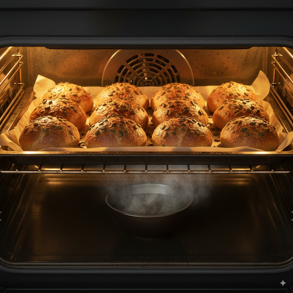 Panecillos siendo horneados en el horno