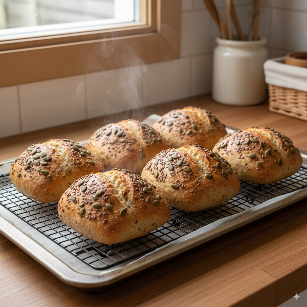 Panecillos recién sacados del horno, enfriándose